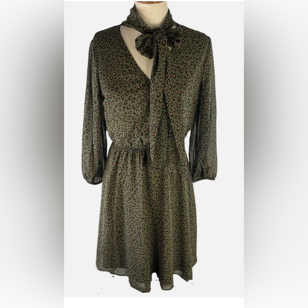 👗Ann Taylor green Leopard Print Dress